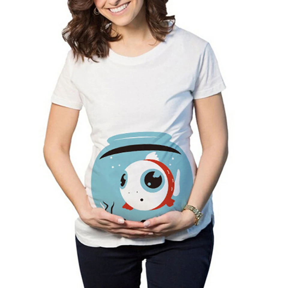 Shinybling Maternity Tops Pregnant Women Short Sleeve Pregnant T Shirt Cartoon Print Tees Funny Pregnancy T-shirts Plus Size XXL Tops