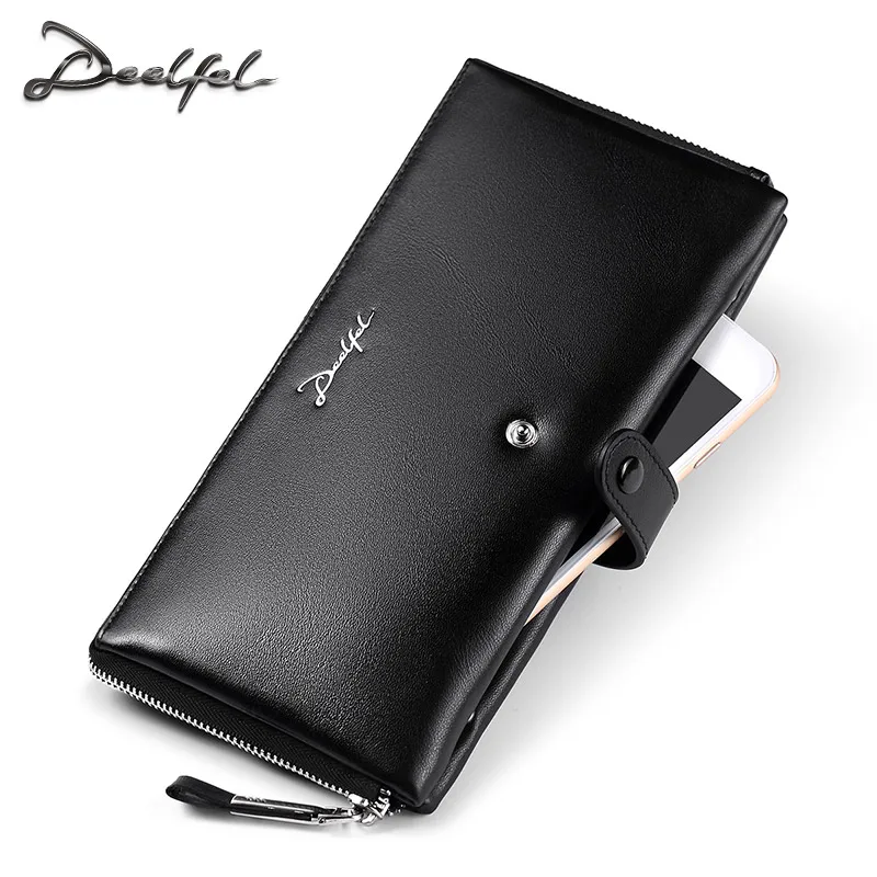 

Real Leather Men Wallet Male Long Clutch Walet Portomonee Rfid Luxury Brand Money Bag Magic Zipper Coin Purse Wallet Card Holder