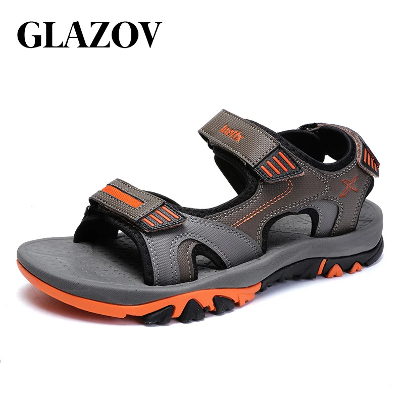 comprar GLAZOV Marca Verão Homens Sandals Hook loop Sapatos de Verão dos homens 2018 Moda Casual À Prova D Água Sapatos de Praia Tamanho Grande 40 45 laranja