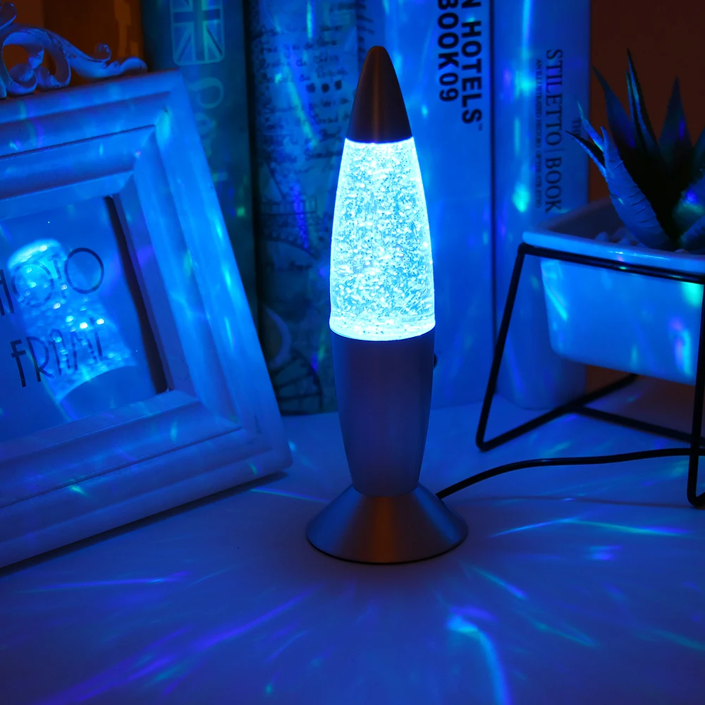 Lava Lamp 3D Multi-Color Changing Rocket Glitter Bedside Night Light DIY Decor