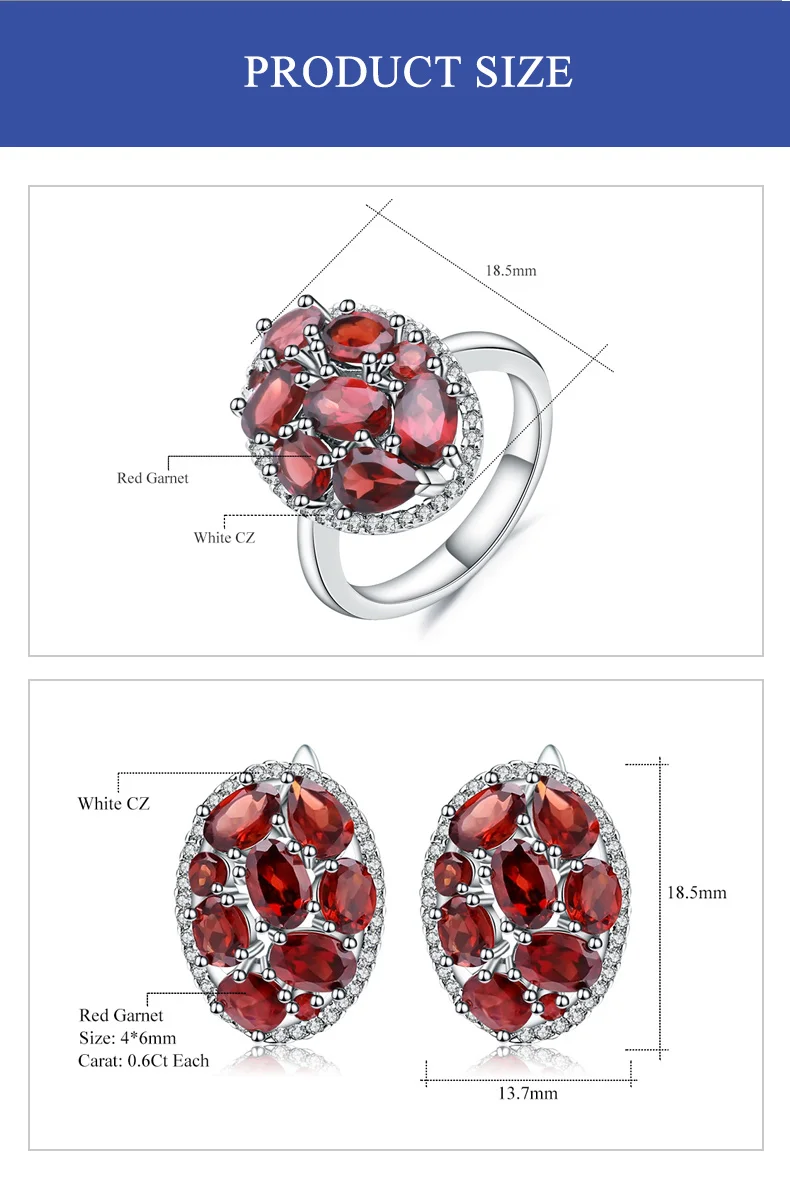GEM'S балет Овальный натуральный красный гранат модные серьги кольцо Набор 925 пробы драгоценности из серебра и камней наборы для женщин подарок