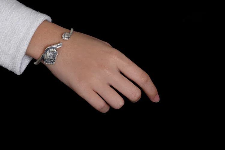 Uglyless Настоящее S 999 серебряное ювелирное изделие винтажное этническое открытие лотоса браслет буддизм тотем цветочный Bijoux ручной работы женские браслеты