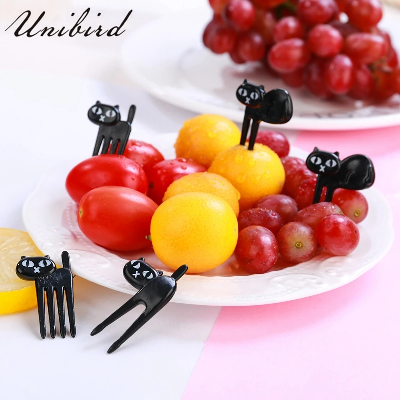 

Unibird 6Pcs/Set Plastic Black Cat Fruit Forks Mini Cartoon Aninmal Snack Dessert Forks Food Pick Bento Decoration for Kids Tool