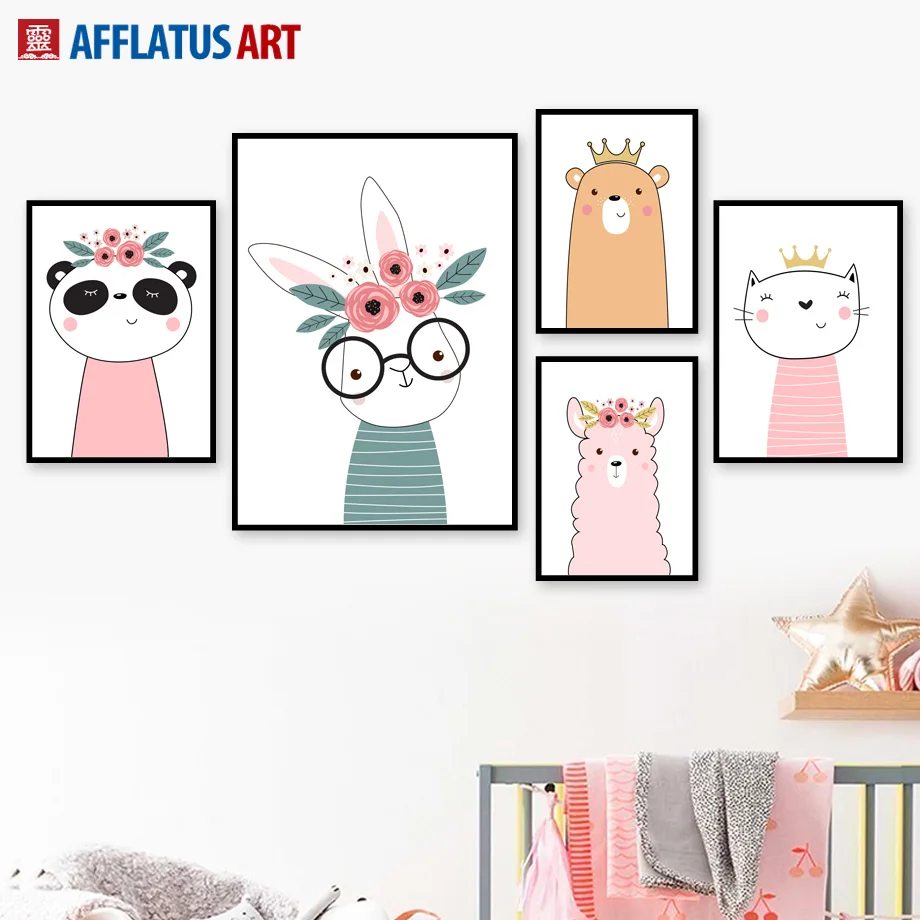 

Cartoon Rabbit Fox Panda Cat Animals Nordic Posters And Prints Wall Art Canvas Painting Decoration Pictures For Kis Room Decor