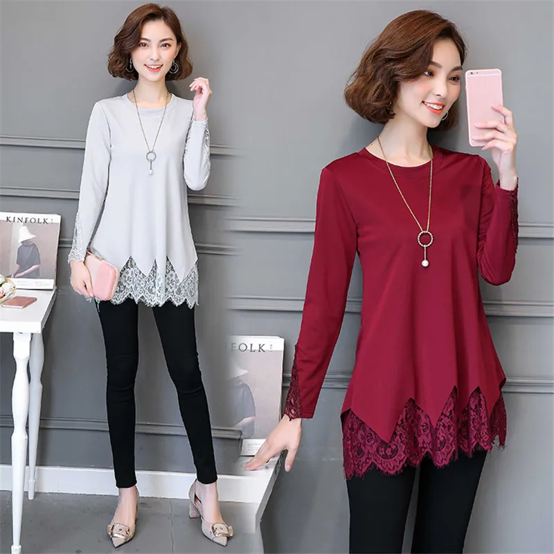 Teaegg Blusas light Verde Al1491 Tops Green Ejército Encaje Manga Larga Ropa Red army Blusa Otoño 5xl wine Plus pink 2019 Gray 4xl Black Señoras De Mujer Tamaño vRvrqw5