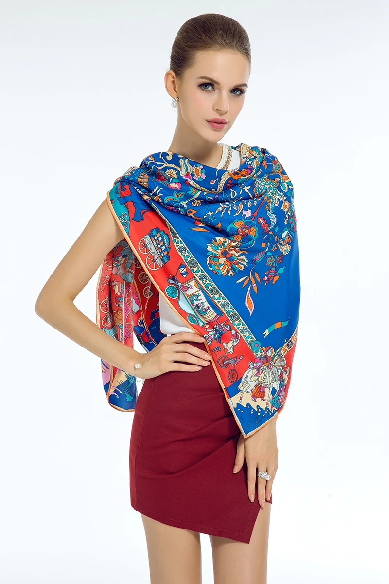 Большой хиджаб саржевый шелковый шарф для женщин с принтом дерева квадратные шали шарф на голову Женский 130 см* 130 см роскошные шарфы для дам палантины