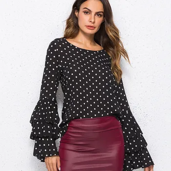 

Women Polka Dot Ruffle Blouses Plus Size 3XL 4XL 5XL Tops Long Sleeves O-Neck Elegant Ladies Casual Office Shirt Female Tunics