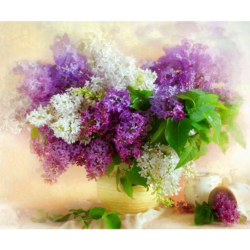 

5D DIY Diamond Painting Lilac Flowers Cross Stitch Full Round Drill Diamond Embroidery Diamond Mosaic Home Decor Paintings