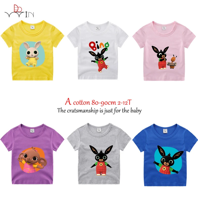 

2-12T Kids Summer Short Sleeve Boys T shirt Bing Rabbit/Bunny Cartoon Print Children's T-shirt Cute Funny Baby Clothes