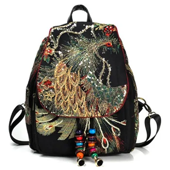 

Yunnan national wind embroidery new women's bag new peacock embroidery bag retro canvas women's backpack
