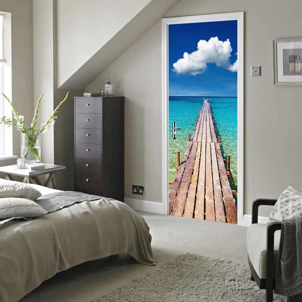 

Imitation 3D Seaside Wooden Pier Refurbished Self-adhesive Decorative Waterproof Door Stickers