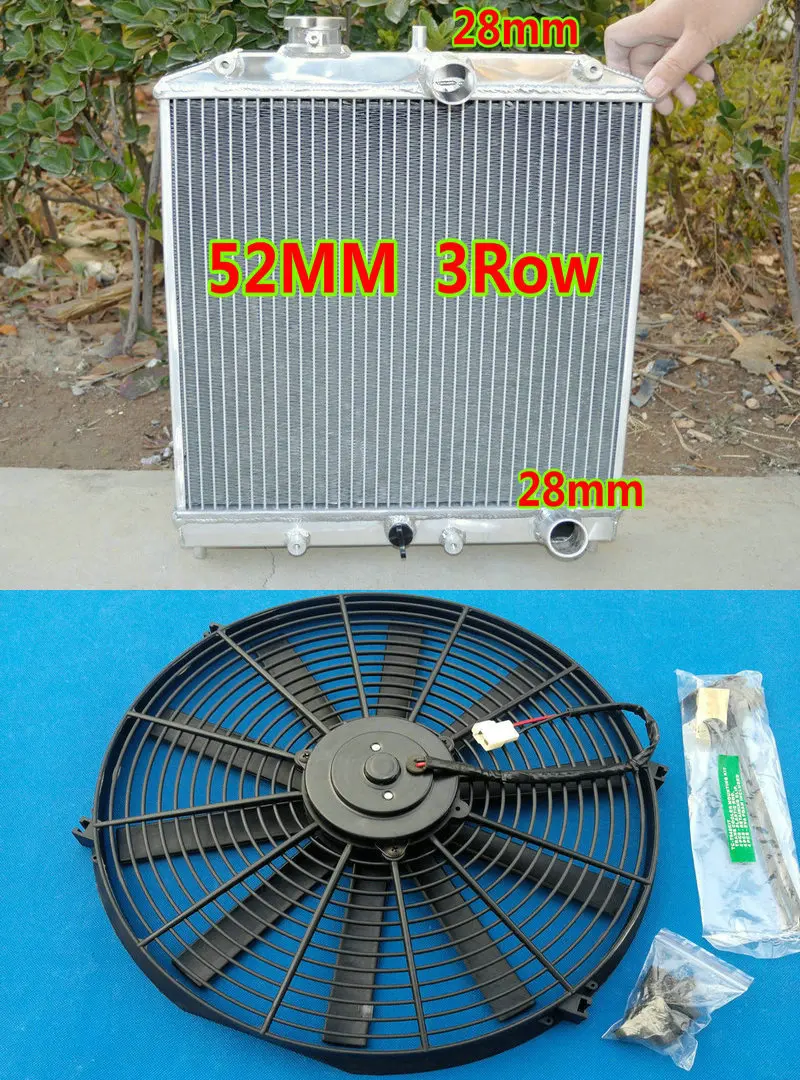 3 ROW 28MM PIPE ALUMINUM RADIATOR + FAN FOR Honda Civic EK EG D15/D16