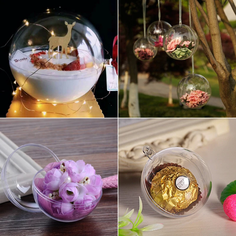 Bolas de Navidad transparentes cajas de dulces diseño romántico decoraciones de Navidad bola transparente puede abrir adornos de plástico