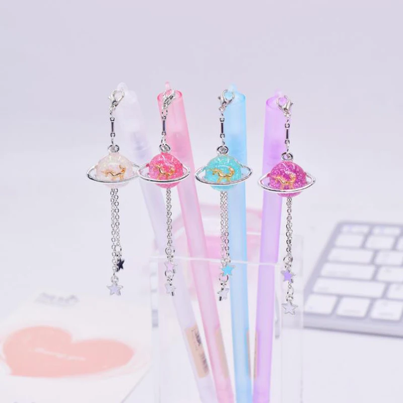 4 Pcs/set Kawaii 0.5mm Starry Sky Star Moon Pendant Gel Pens Signature Pen For Girls Gifts Korean Stationery School Office Gifts