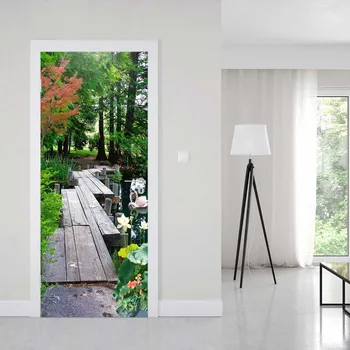 

Door Sticker Forest River Wooden Bridge Room Decoration Accessories Wall Decal Wall Stickers Room Decor vinyl Wallpaper Mural
