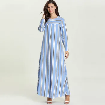

Milinsus plus size new stripe Muslim Long Dress women Casual Fashion Islamic Kaftan Party Evening Dubai Dresses