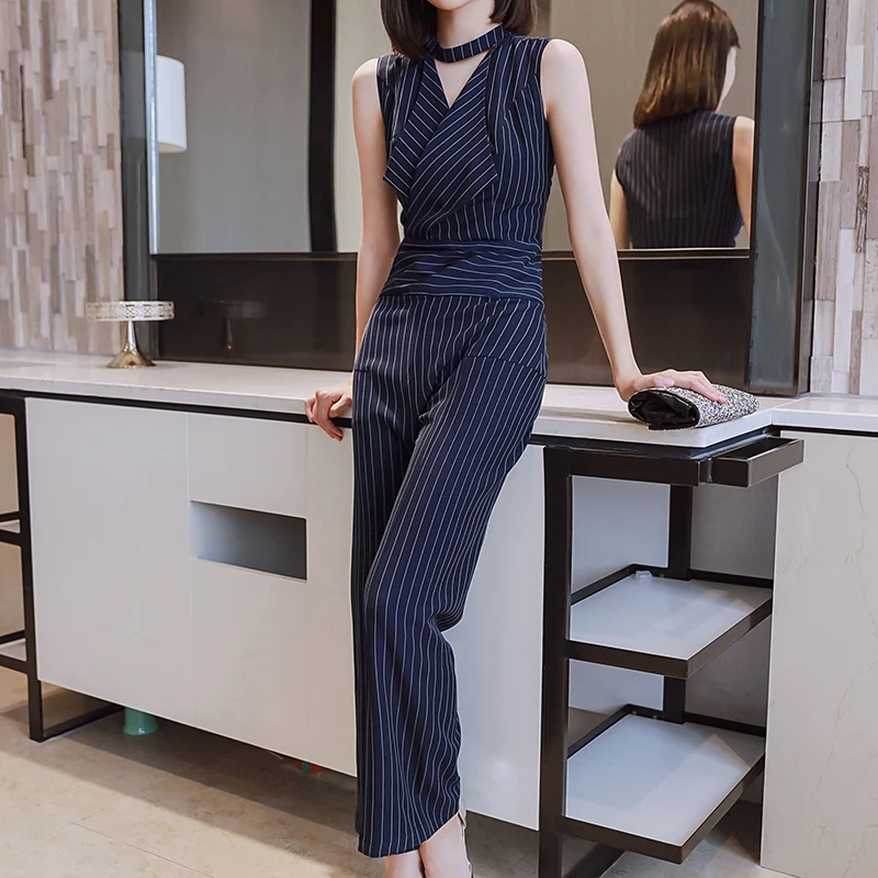 2019 Women Sleeveless Elegant Office Lady Striped romper Jumpsuit 2019 Women Sleeveless Elegant Office Lady Striped romper Jumpsuit