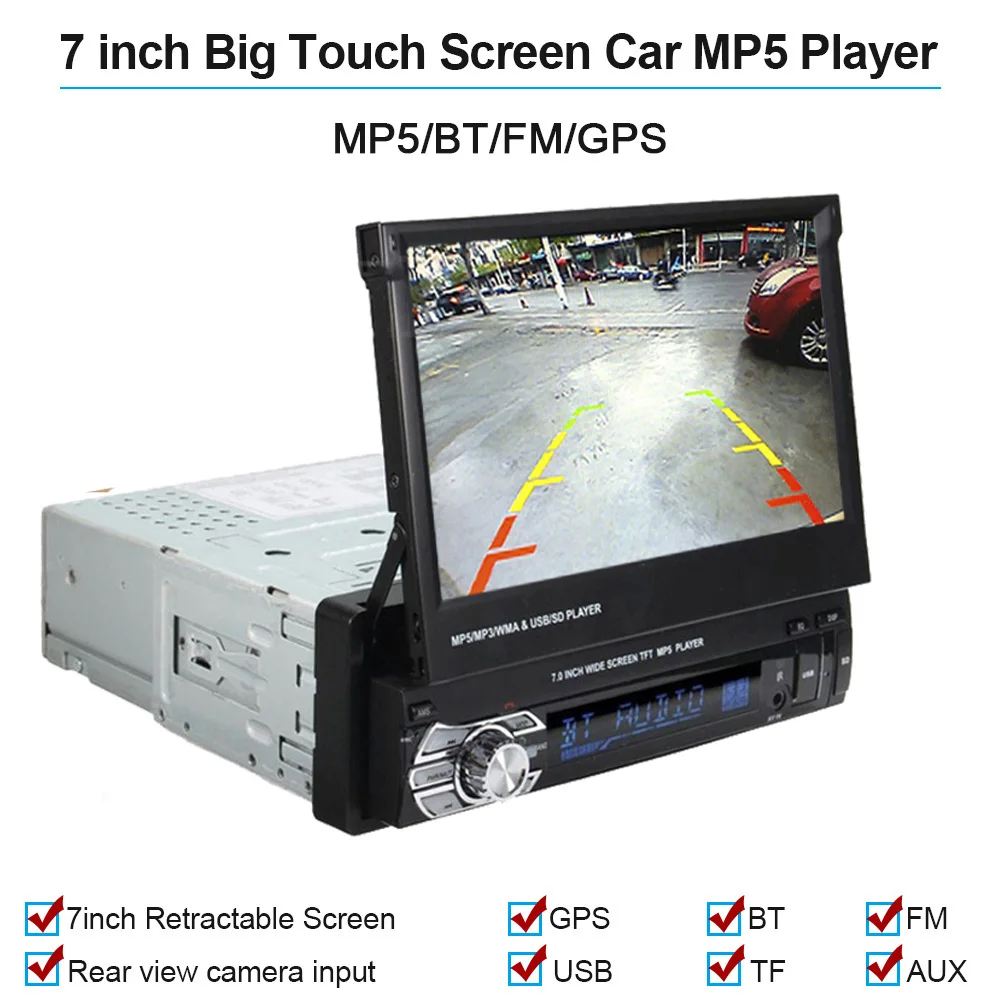 Автомагнитола Podofo MP5 плеер с 7 дюймовым экраном GPS Bluetooth/FM/MP5/USB/AUX сенсорным