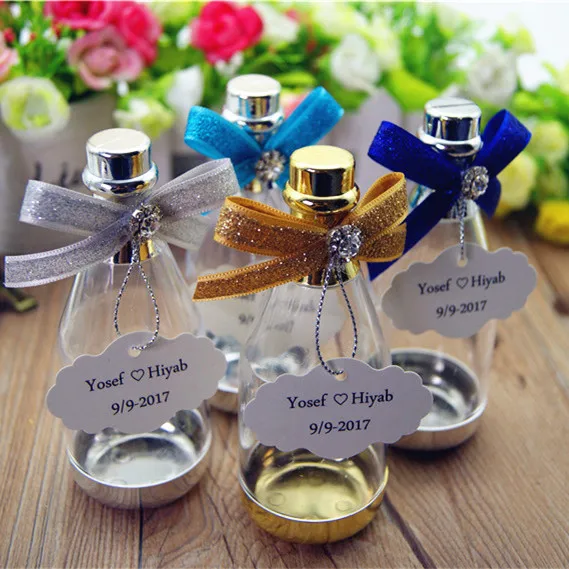 

free shipping individuation customize plastic bottle shape party candy gift boxes with bowknot ,50pcs/lots ,by170802