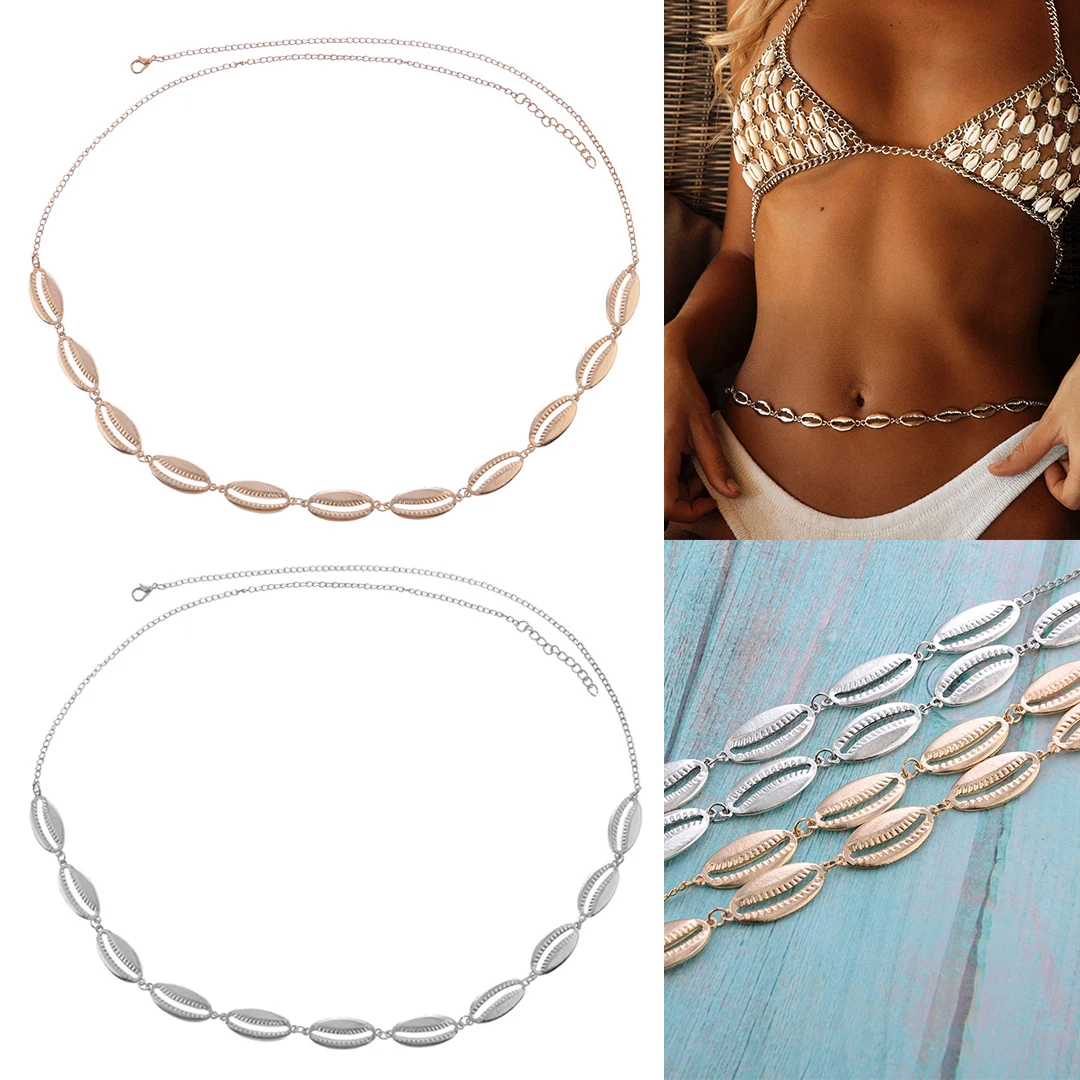 

Women Bohemian Alloy Cowrie Shell Waist Chain Jewelry Shellhard Sexy Bikini Beach Belly Body Belt Fashion Body Chain Jewelry