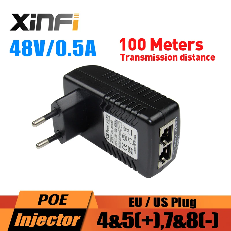 XINFI 48 V 0.5A 24 W PoE инжектор IEEE802.3af PoE Питание США ЕС Разъем для IP Камера/AP/IP телефон