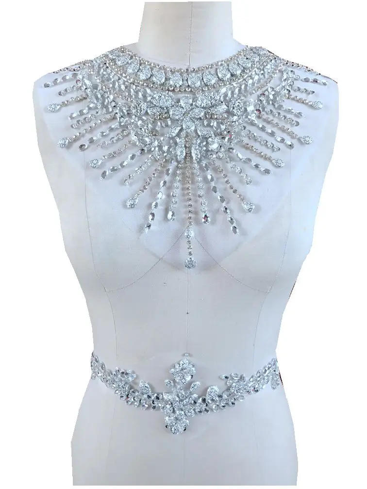 Buy Handmad silver sew on Rhinestones applique on mesh