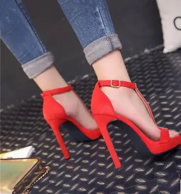 

2017 12 cm super high heels women shoes sandals summer new fine platform elegant  red peep toe shoes high club  thin heel