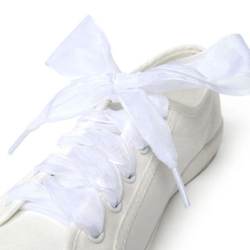 1 пара милых новых шнурков на плоской подошве, шелковая сатиновая лента, спортивная обувь, теннисные туфли с кружевами, спортивная обувь, обувь с бантом на шнуровке - Цвет: white