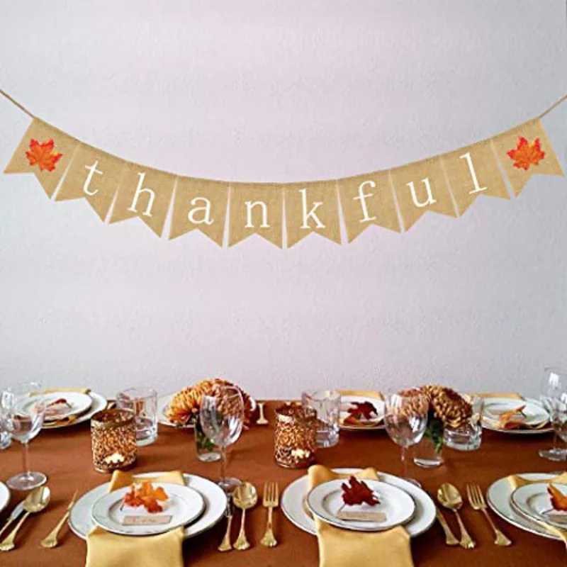 

Thankful Burlap Banner Thanksgiving Banner Rustic Thanksgiving Day Party Bunting Decoration Wall Hanging Fall Banner