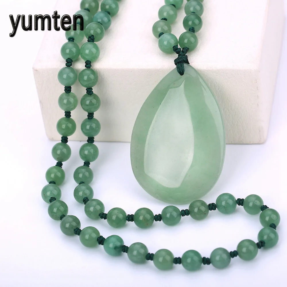 

Yumten Long Necklace Men's Natural Chalcedony Water Drop Pendant Fashion Jewelry High End Sweater Chain Gift Collier Colar Sale