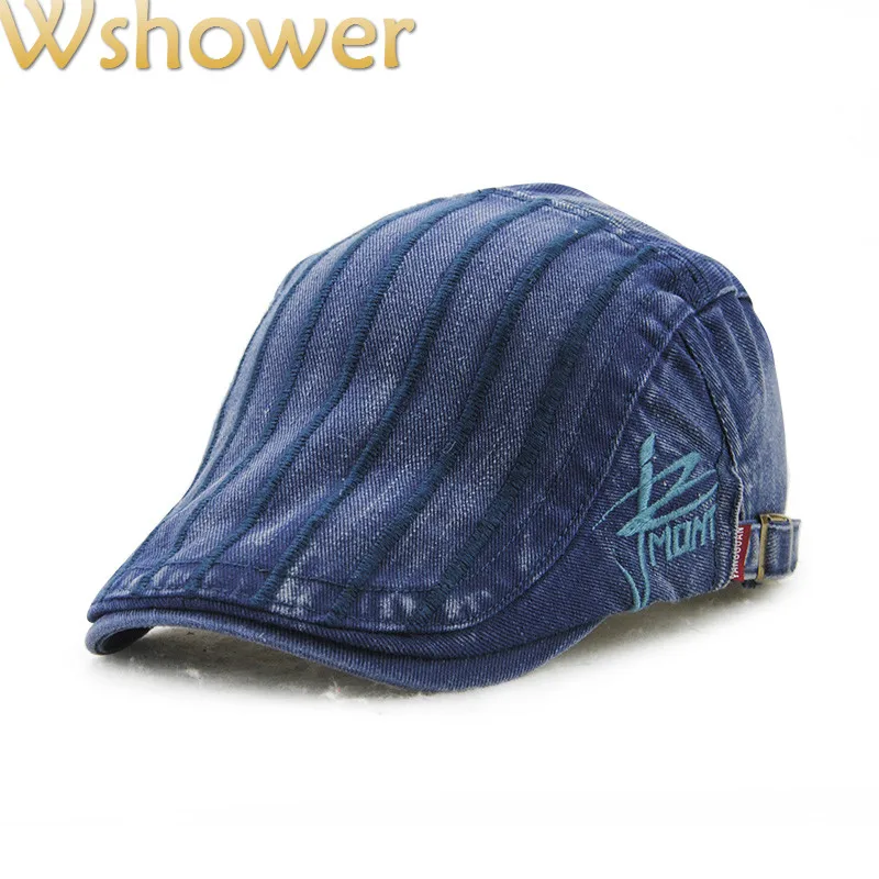 

Wshower Winter Spring Vintage Striped Berets Hat Casual Cotton Adjustable Berets Cap Men's Flat Hat Flat Cap Casquette Gorras
