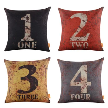 

LINKWELL 1PC 18x18 inches Rusted Look Kid Children Room Decor Digit Burlap Number Cushion Cover 45X45cm Square Throw Pillow Case