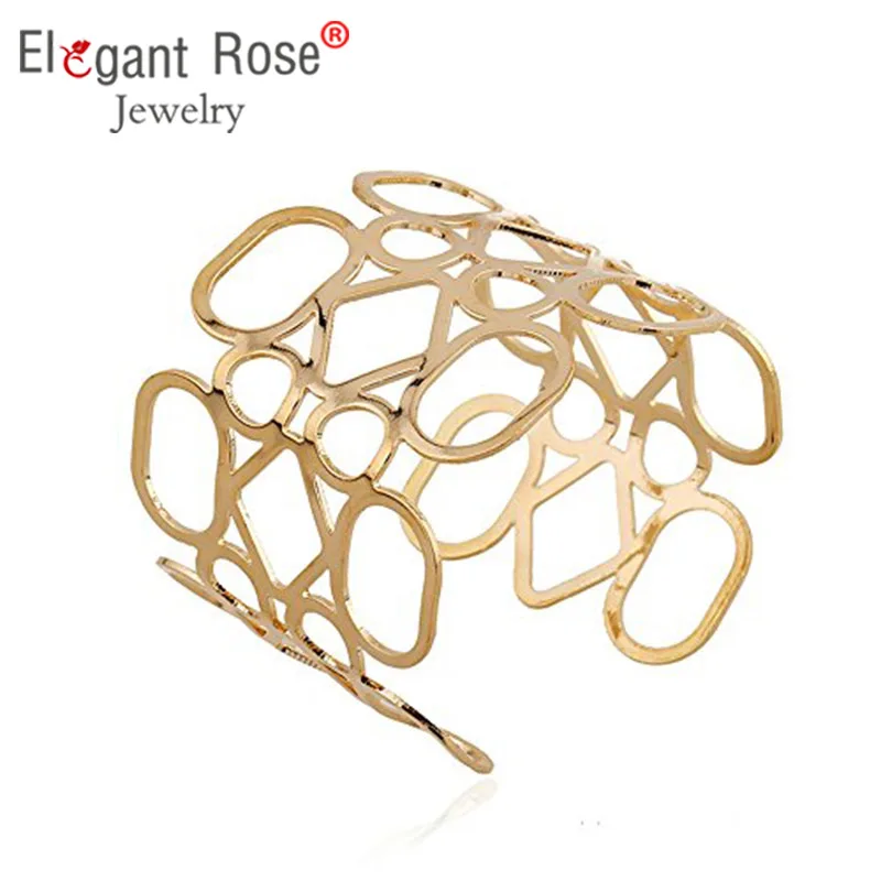 

Elegant Rose Adjustable Bangles for Women Party Gift Metal Opening Hollow Metal Bangle Bracelets Jewelry B111