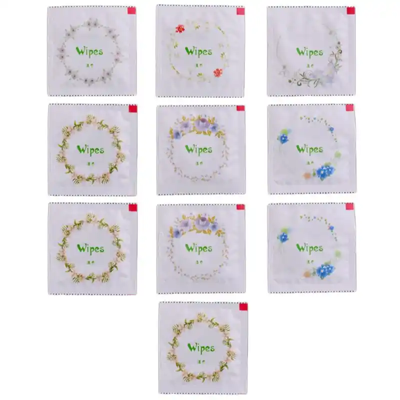 10x Cartoon Floral Print Condom Shape Wet Wipes Tissue Hand