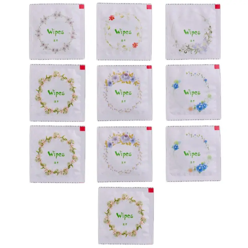 

10x Cartoon Floral Print Condom Shape Wet Wipes Tissue Hand Face Cleaning Travel