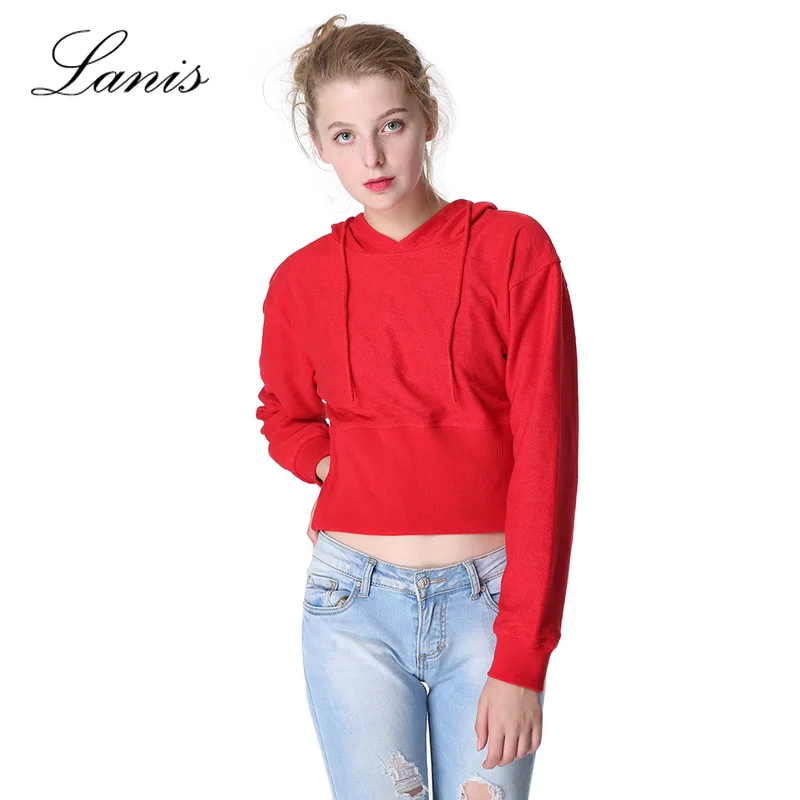 

2018 Autumn and Winter New Sexy Umbilical Cord Pure Color Short Pattern Wool Female Multicolor Hoodie Women Sweatshirt