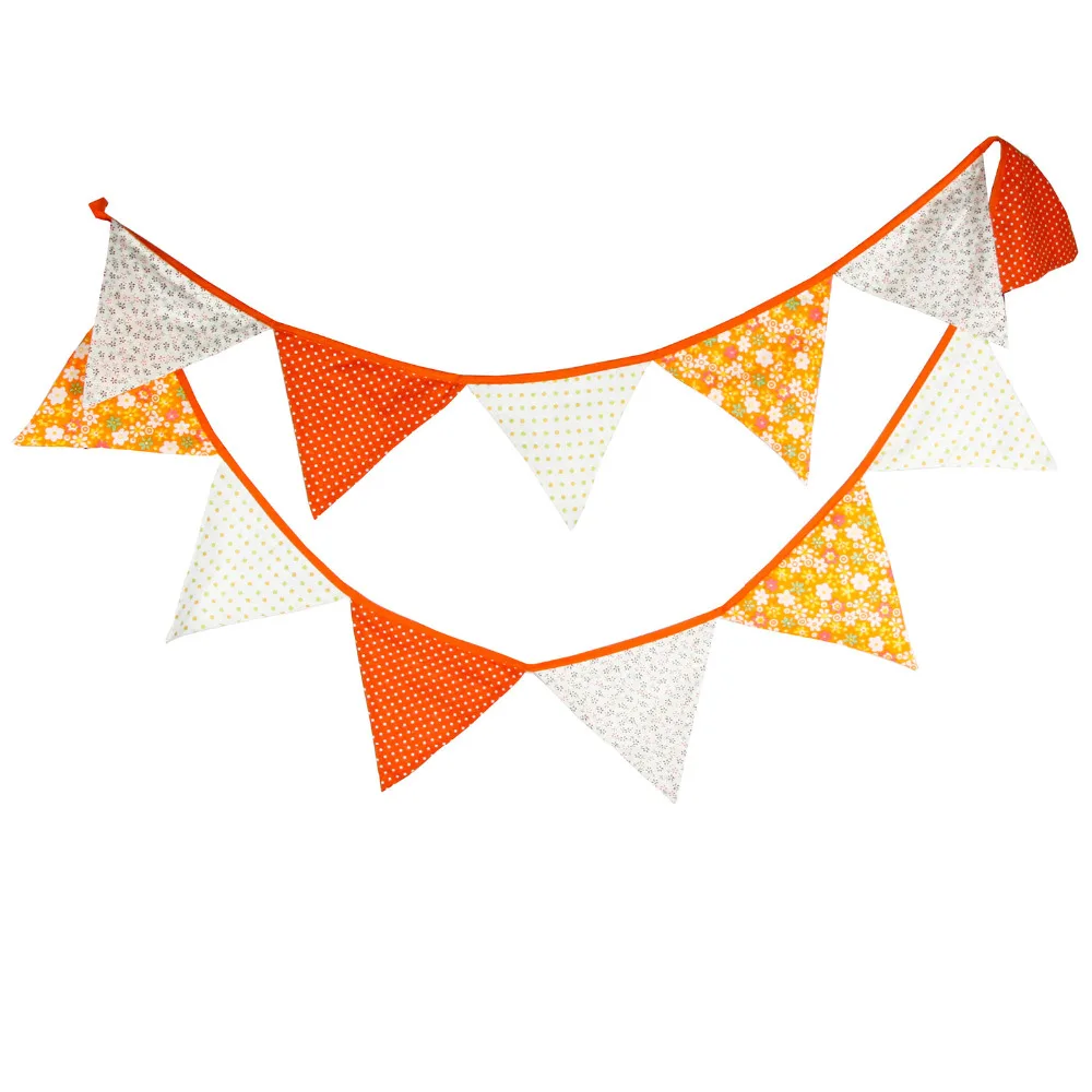 Wholesale 12 Flags 2.9M Cotton Fabric Bunting Orange Party Decoration