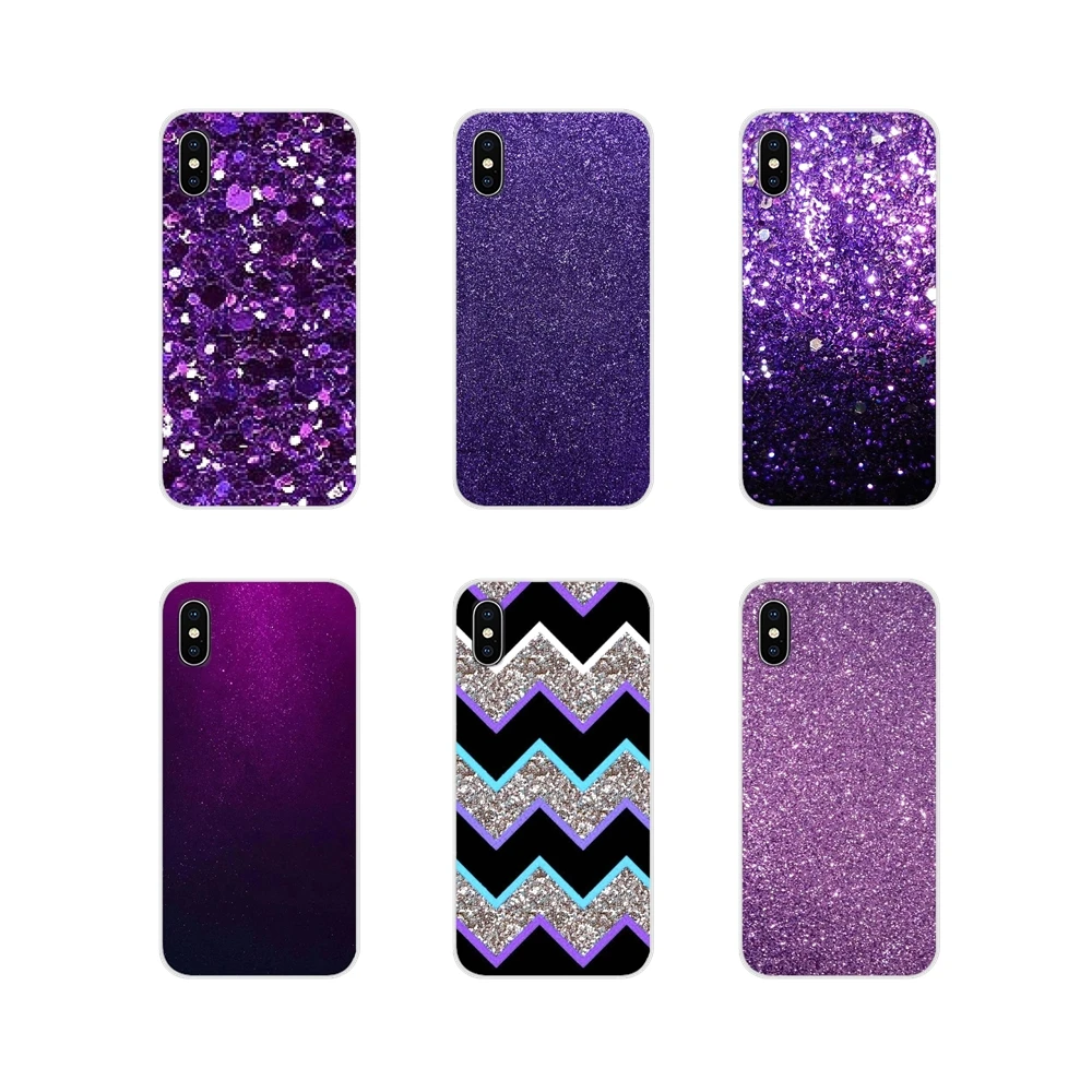 For Samsung Galaxy S3 S4 S5 Mini S6 S7 Edge S8 S9 S10 Lite Plus Note 4 5 8 9 Transparent Soft Shell Cover Purple sparkle Glitter | Мобильные
