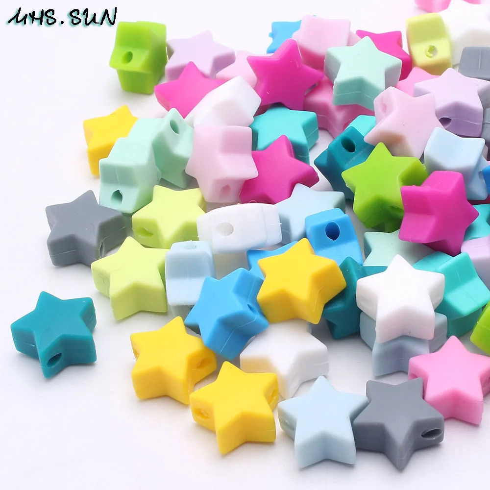 

MHS.SUN Silicone Beads Star Shape 20pcs 14mm Food Grade Teether BPA Free Mini Space Beads For Necklace Bracelet DIY Jewelry