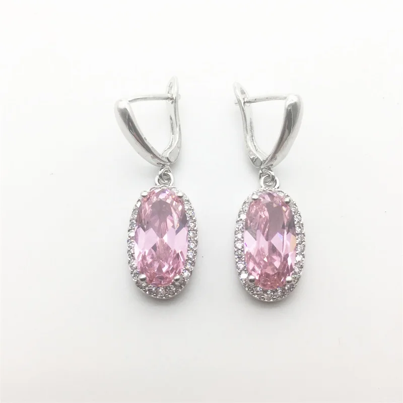 

Charms Oval Silver Color Women Jewelry white Imitated Pink Drop Earrings