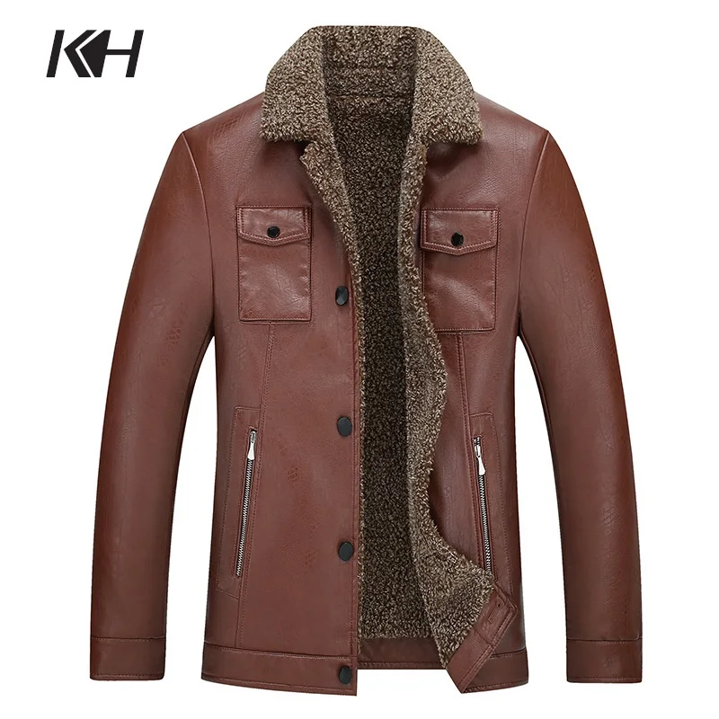 KH High Quality New Winter Thicker Warm Leather Jacket Men's Fashion