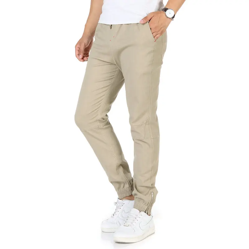 

Man Casual Joggers Pants Mens Navy Blue Black Beige Green Pants Elastic Zipper Leg opening Cotton Long Trousers Plus Size Jogger