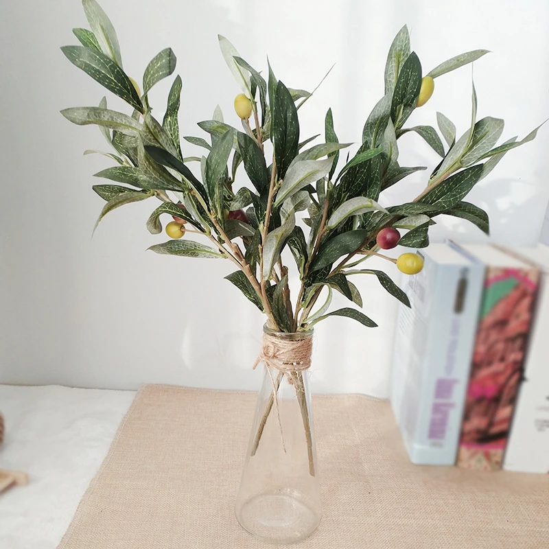 

1pcs new simulation olive branch green artificial 3 fork olive leaf accessories simulation plant wall home wedding decorations