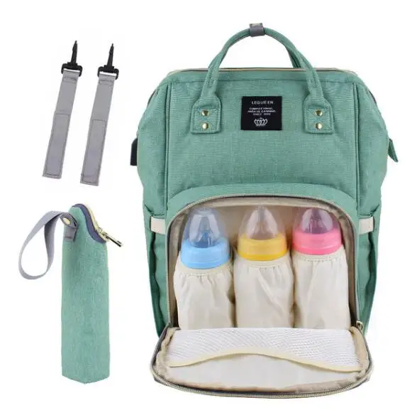 Сумки для подгузников с USB, большая сумка для подгузников, модный рюкзак для путешествий, водонепроницаемый рюкзак для мам, сумки с крюком и сумкой для бутылок - Цвет: green