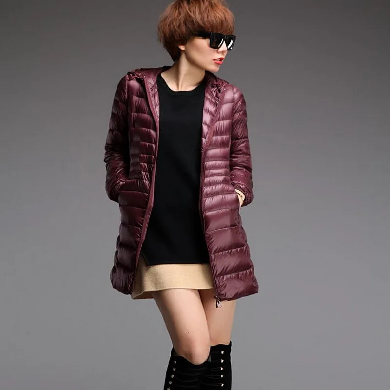 

2019 NEW Brand Designer Winter Jacket Women Long White Duck Down Jacket Outwear Ultralight Hooded Thin Coat Plus size S-6XL