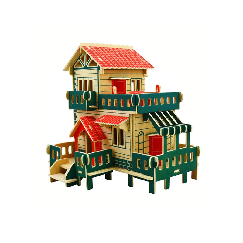 colorful 3D Деревянный замок здание DIY Головоломка Игрушка Дети Раннее Обучение шаблон подарки для детей подарок на день рождения Дом головоломка - Цвет: colorful