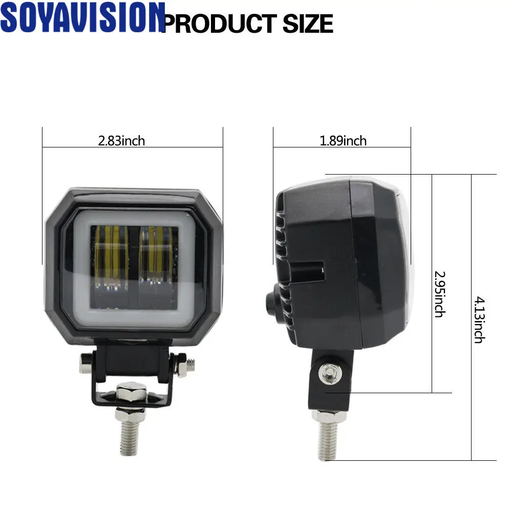 2X3 дюйма Автомобильный светодиодный светильник Halo angel eyes, рабочий светильник, точечный луч 12 В 24 В для Jeep Truck Off Road 4WD ATV UTV UAZ UTE, мотоциклетная лодка