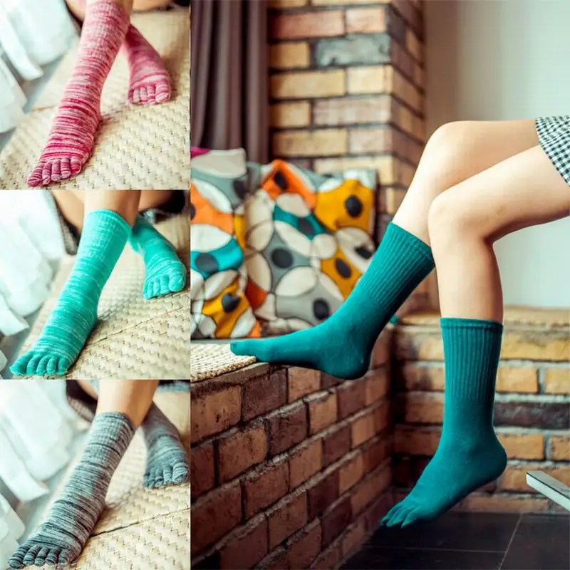 Осень-зима Для женщин девочки Теплый мягкий Однотонная одежда с персонажами из мультфильмов носки с отдельными пятью пальцами ног Для женщин хлопковые носки