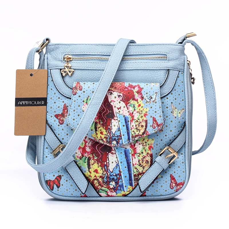 Annmouler Брендовая женская сумка с цветочным рисунком, 5 цветов, сумка из искусственной кожи на плечо, сумка через плечо с 3D цифровой печатью, сумка через плечо с двойной молнией