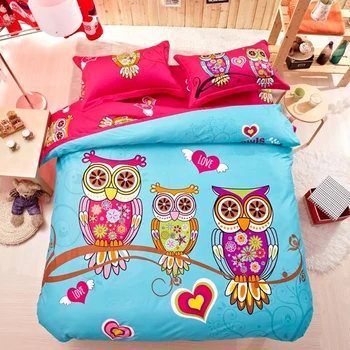 

100%Cotton Cartoon Animal Owl/Deer/Leopard/Frog Pattern Duvet Cover Bed Sheet Set Children Room Reactive Dyeing Bedding Set